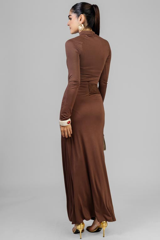 VESTIDO CAFE CINTO