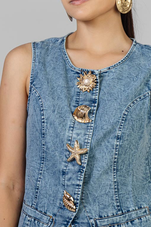 CHALECO DENIM BOTONES DE MAR