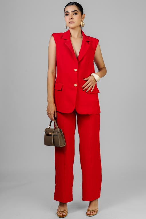 CONJUNTO CHALECO LARGO ROJO