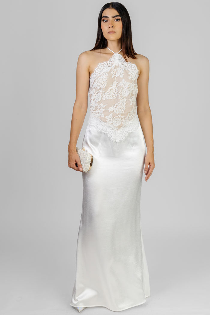 VESTIDO BLANCO LACE SATIN