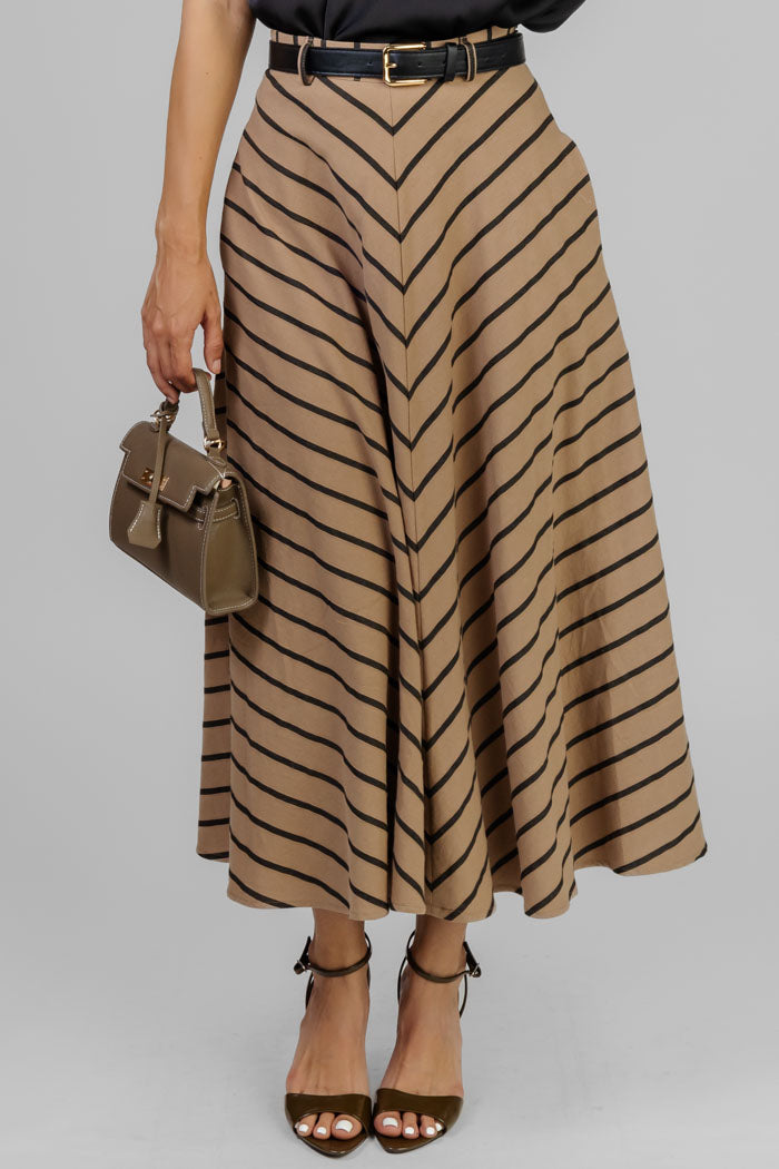 FALDA MIDI RAYADA CAFÉ