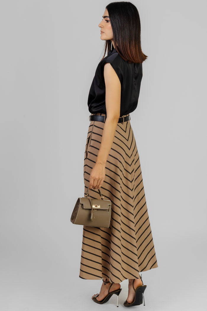 FALDA MIDI RAYADA CAFÉ
