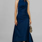 VESTIDO AZUL HALTER ASIMÉTRICO