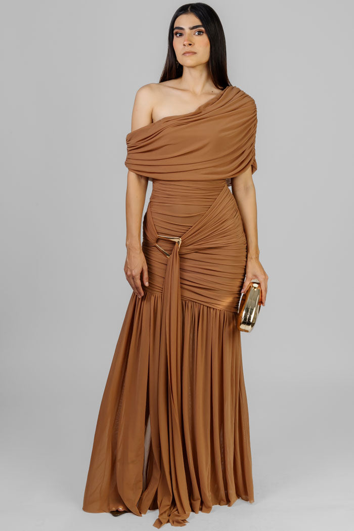 VESTIDO LARGO DRAPEADO HEBILLA