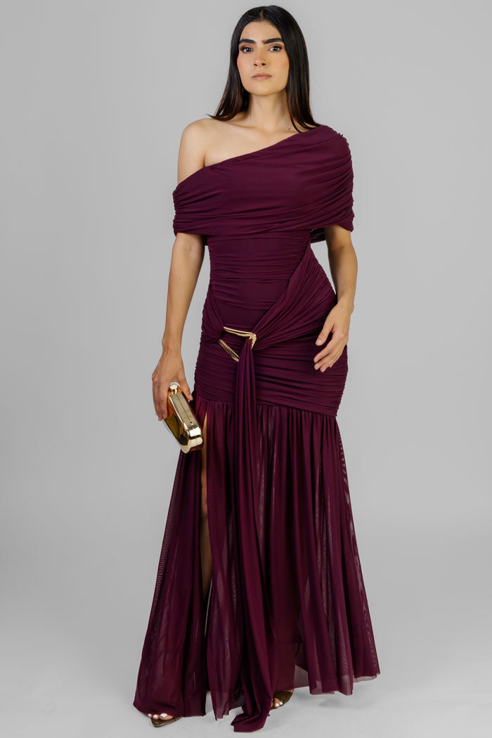 VESTIDO LARGO DRAPEADO HEBILLA
