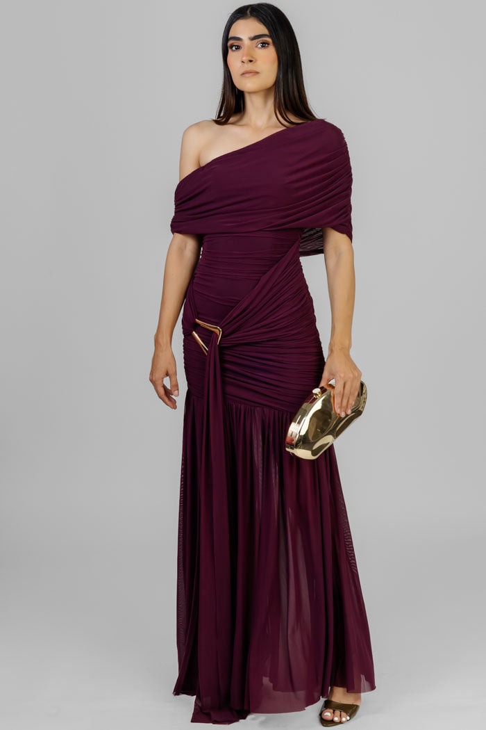 VESTIDO LARGO DRAPEADO HEBILLA