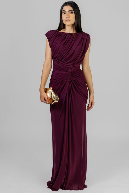 VESTIDO LARGO DRAPEADO VINO