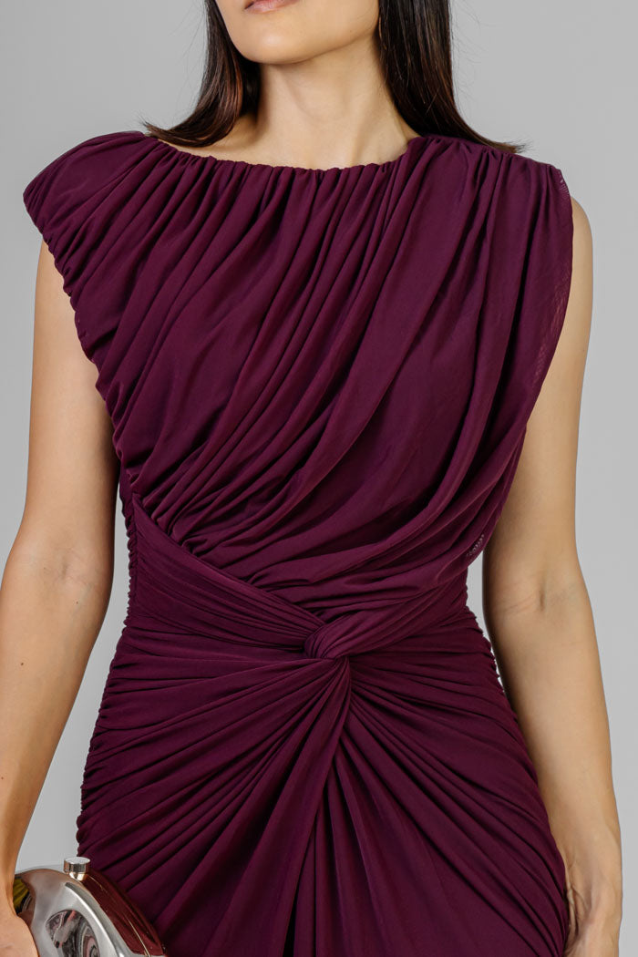 VESTIDO LARGO DRAPEADO VINO