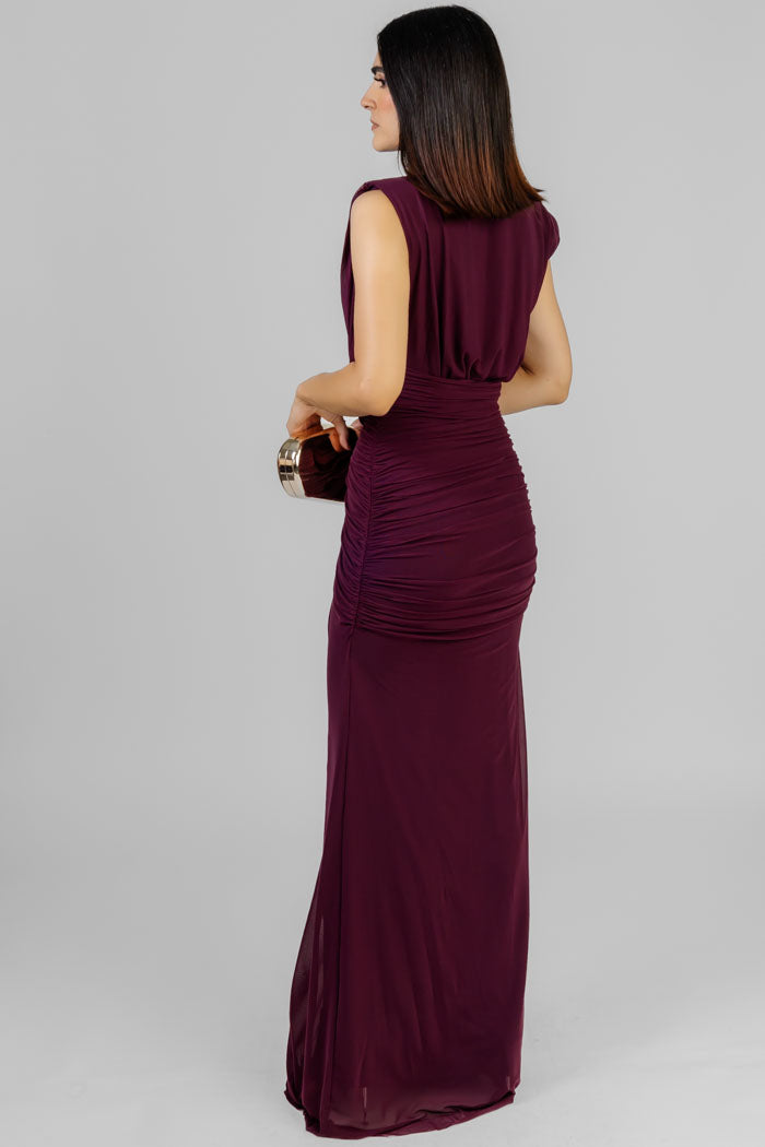 VESTIDO LARGO DRAPEADO VINO