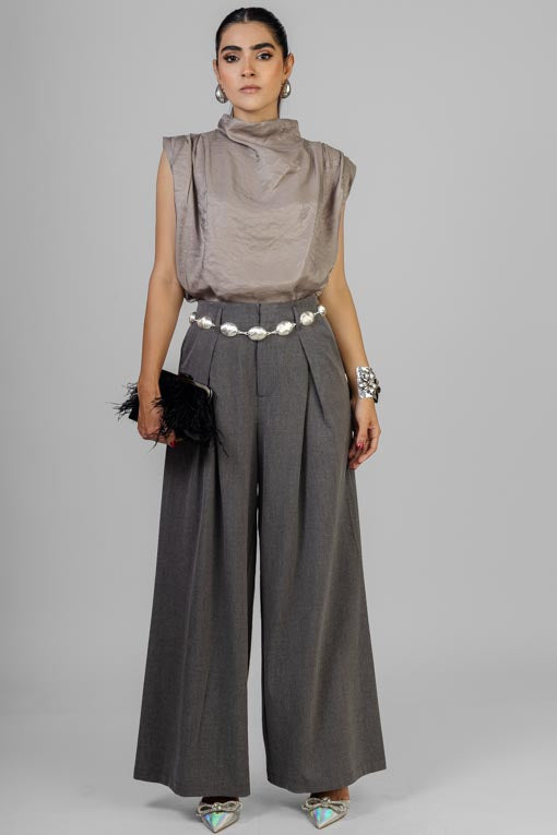 PANTALON GRIS PLISES