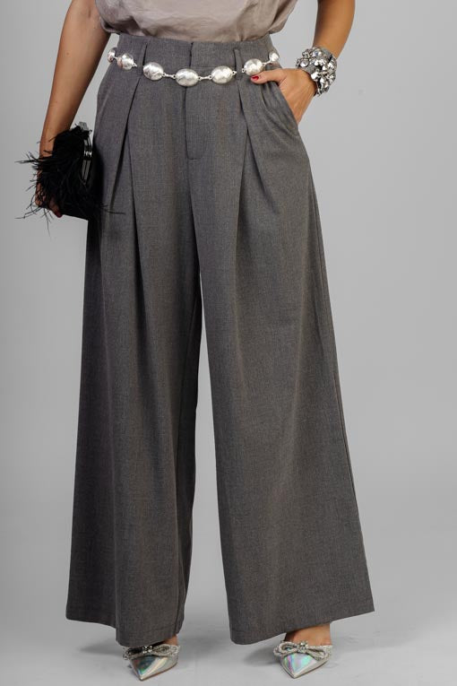 PANTALON GRIS PLISES