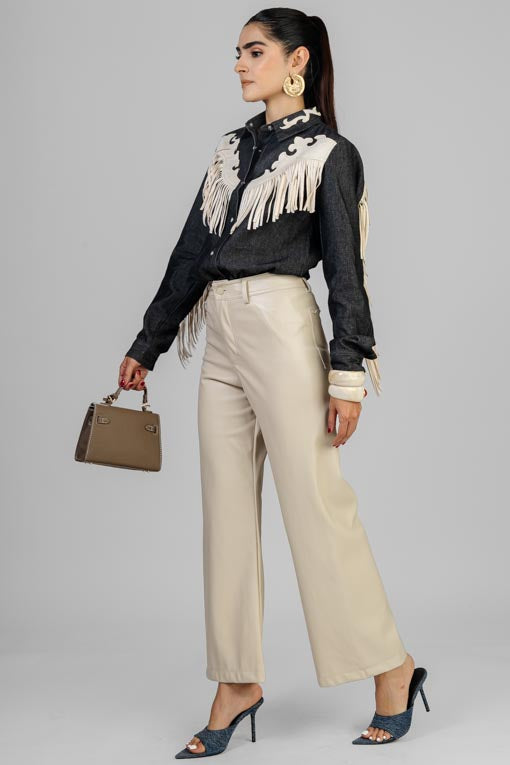 CAMISA DENIM FLECOS BEIGE