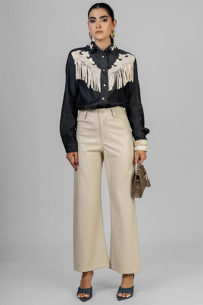 CAMISA DENIM FLECOS BEIGE