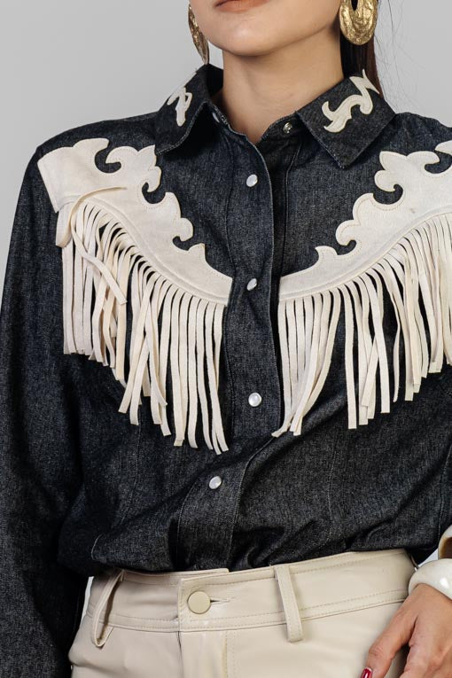 CAMISA DENIM FLECOS BEIGE