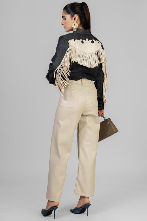 CAMISA DENIM FLECOS BEIGE