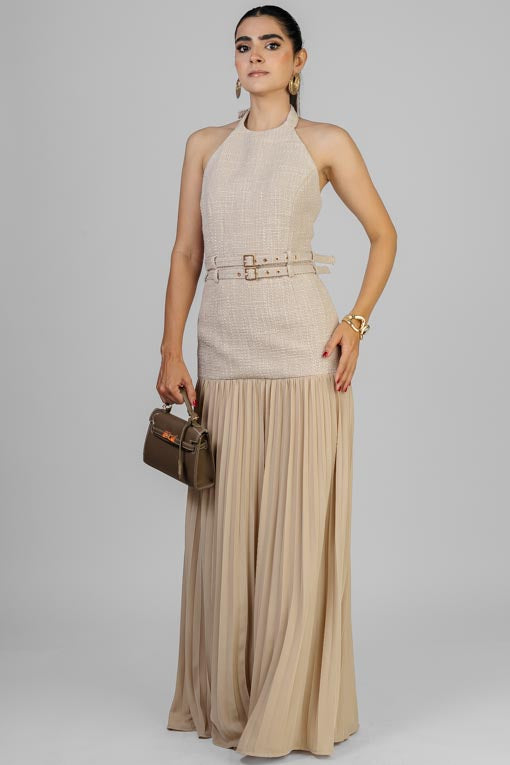 VESTIDO HALTER FALDA PLISADA