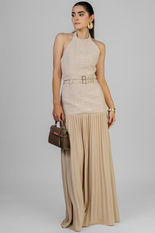 VESTIDO HALTER FALDA PLISADA