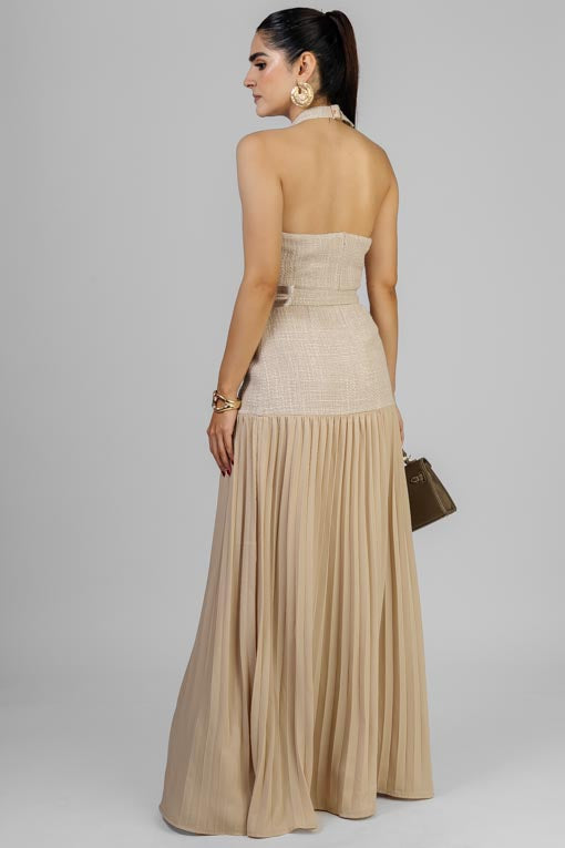 VESTIDO HALTER FALDA PLISADA