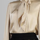 BLUSA SATINADA PLUMAS EN PUÑO