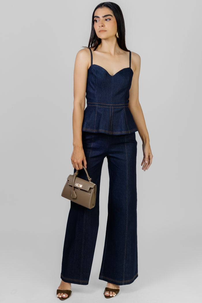 PALAZZO DENIM TIRO ALTO