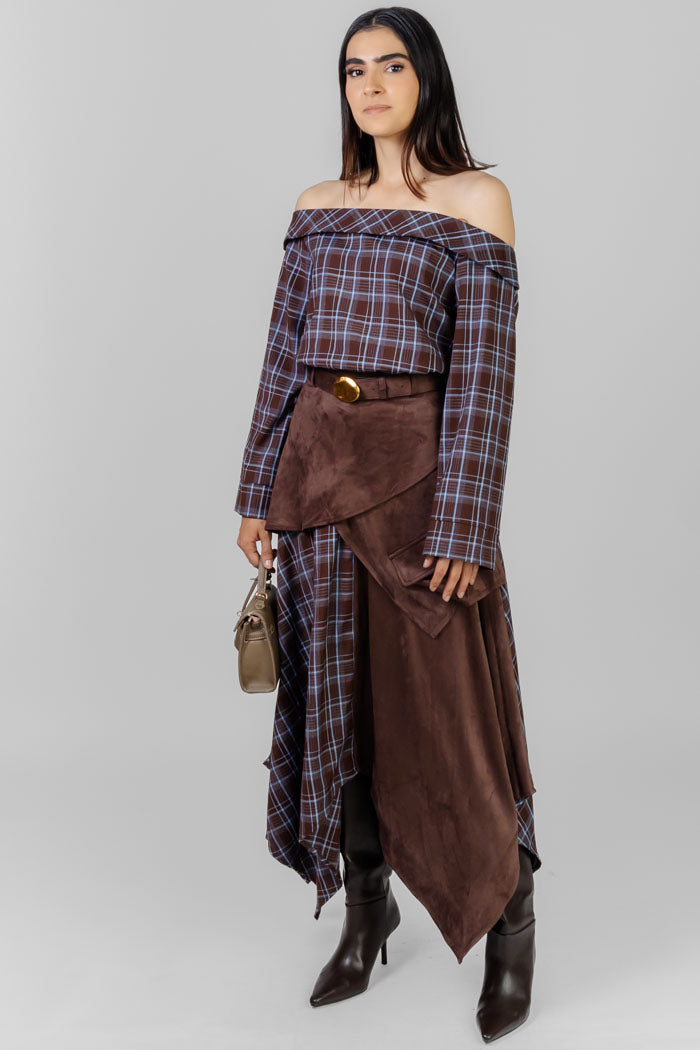 VESTIDO MIDI ASIMÉTRICO CUADROS