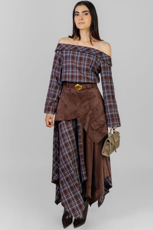 VESTIDO MIDI ASIMÉTRICO CUADROS