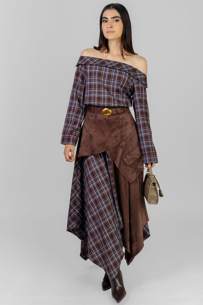 VESTIDO MIDI ASIMÉTRICO CUADROS