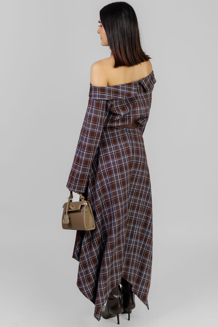 VESTIDO MIDI ASIMÉTRICO CUADROS