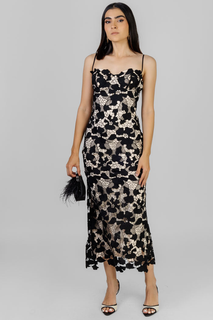 VESTIDO MIDI ENCAJE FLORAL
