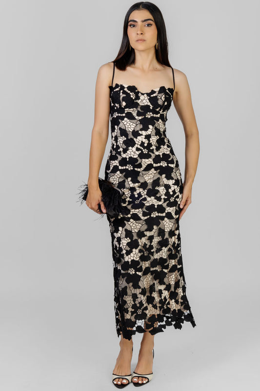 VESTIDO MIDI ENCAJE FLORAL
