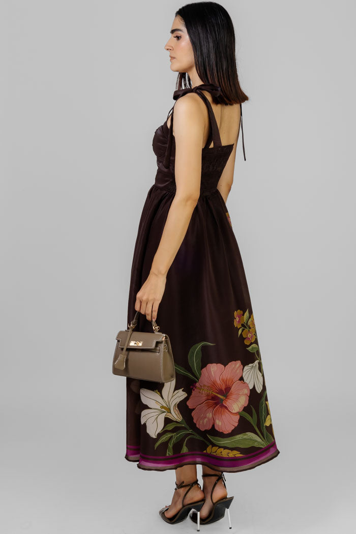 VESTIDO MIDI FLORAL CAFÉ