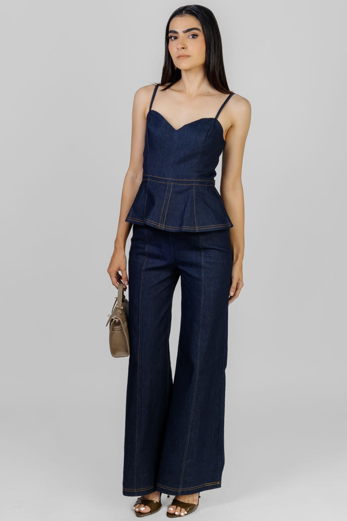 PALAZZO DENIM TIRO ALTO