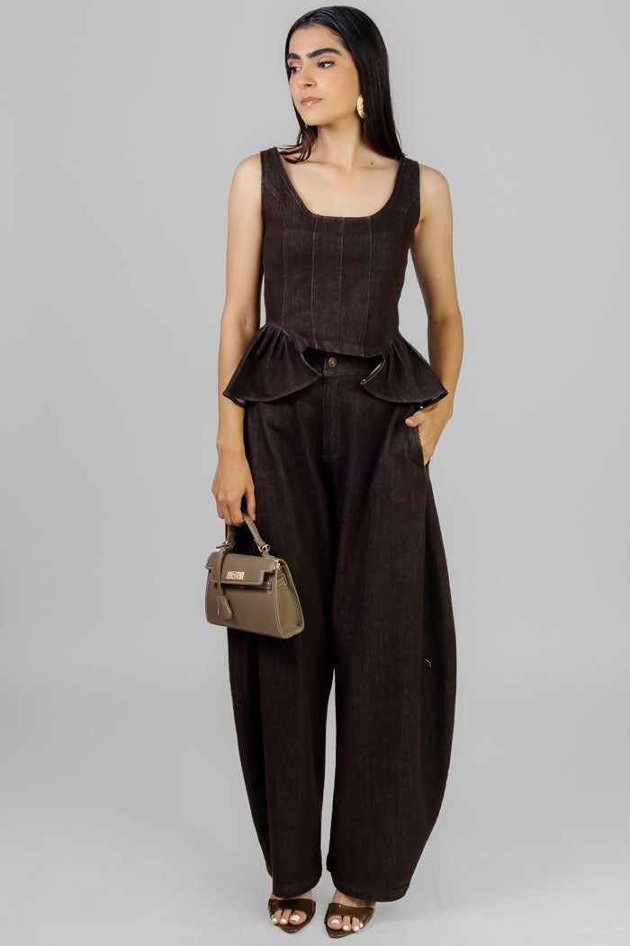 CONJUNTO DENIM PEPLUM OSCURO