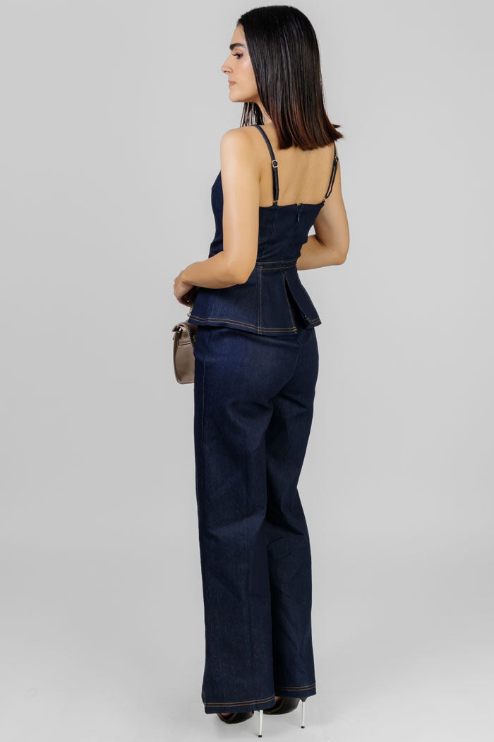PALAZZO DENIM TIRO ALTO