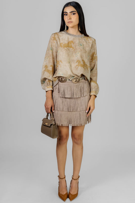 BLUSA ESTAMPADO ECUESTRE BEIGE