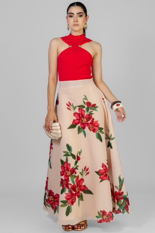 FALDA FLORES ROJA