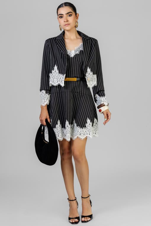 CONJUNTO VESTIDO Y SACO RAYAS
