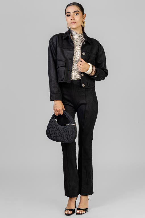 CONJUNTO CHAQUETA GAMUZA NEGRO