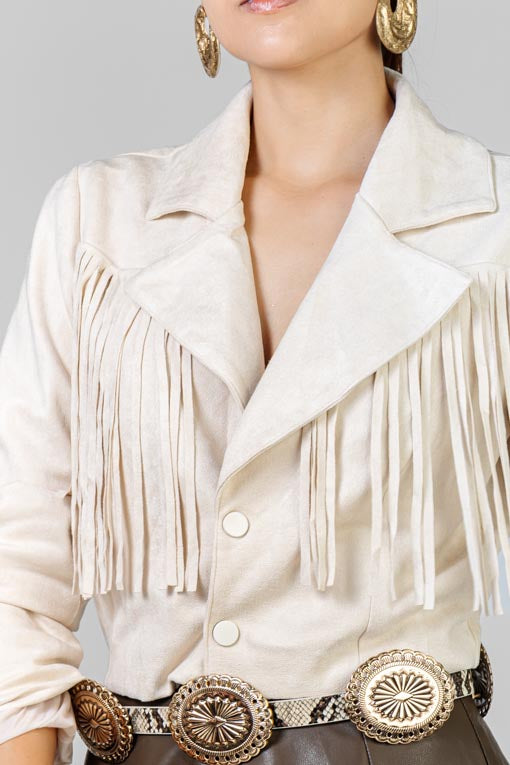 CHAQUETA CORTA GAMUZA FLECOS