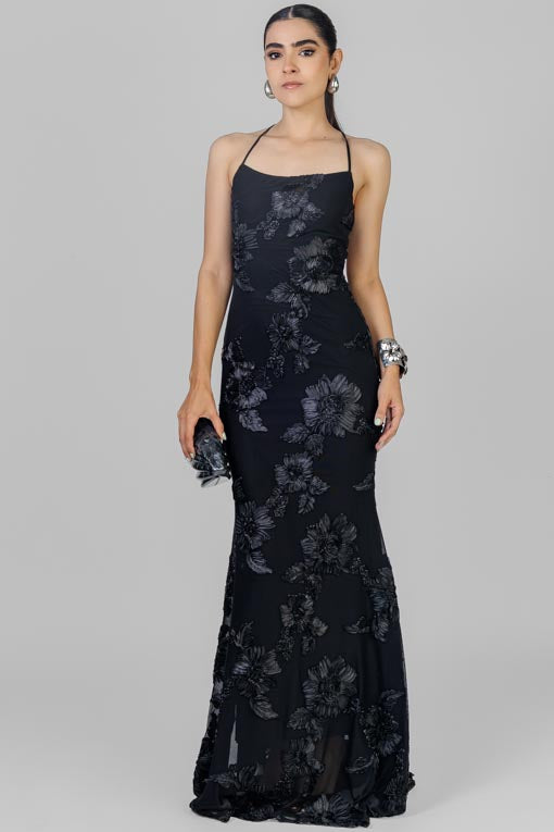 VESTIDO MESH FLORES NEGRO