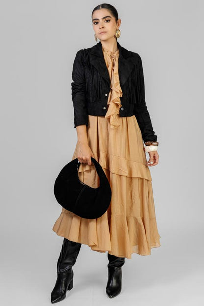 CHAQUETA CORTA GAMUZA FLECOS