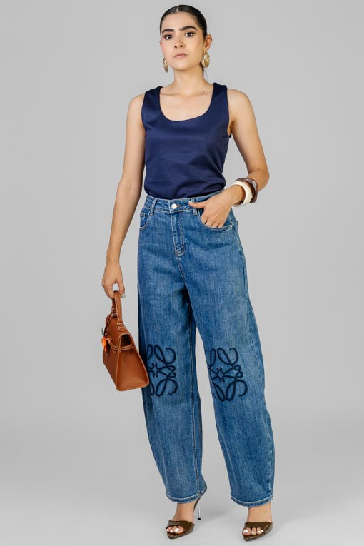 PANTALON DENIM LOGO AZUL
