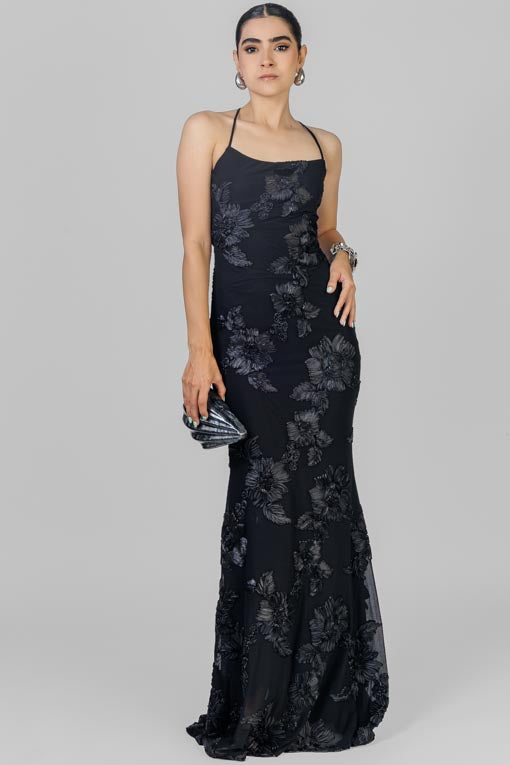 VESTIDO MESH FLORES NEGRO