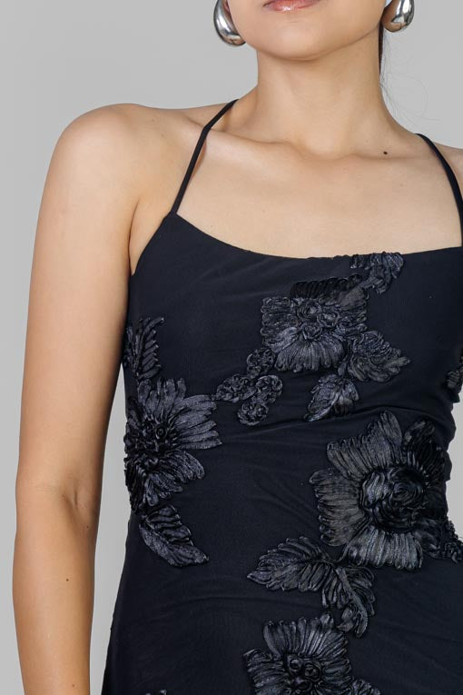 VESTIDO MESH FLORES NEGRO