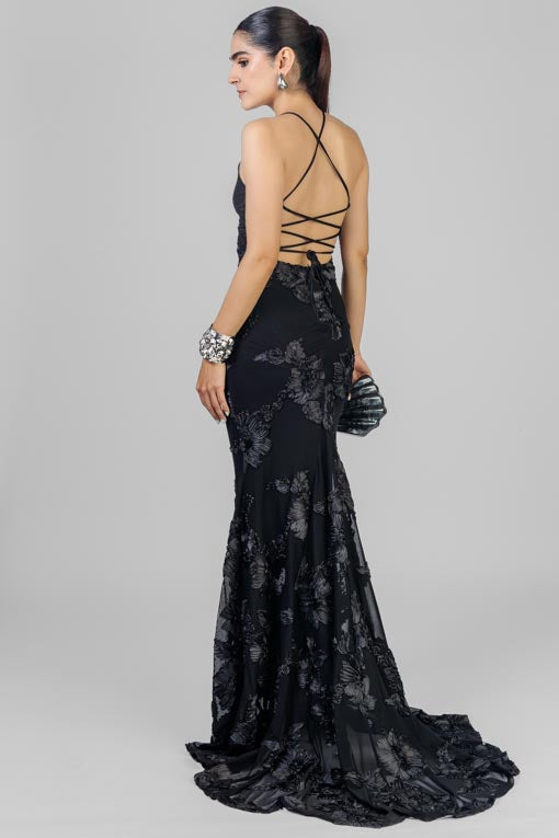 VESTIDO MESH FLORES NEGRO