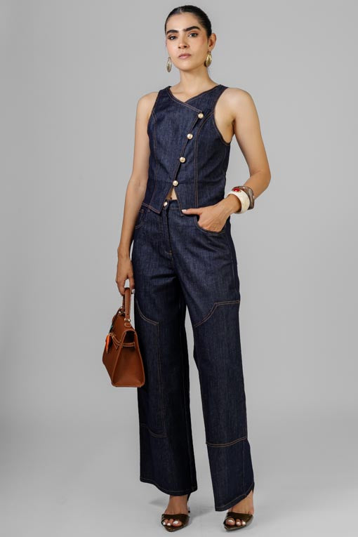 CONJUNTO DENIM CHALECO CRUZADO