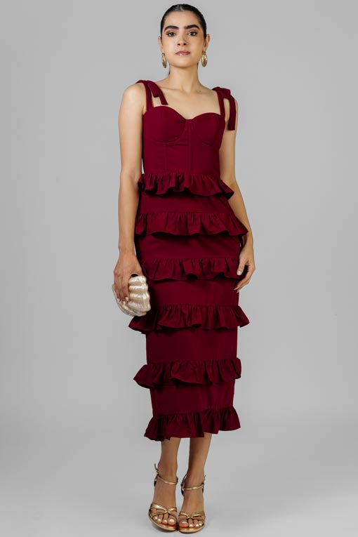 VESTIDO BURGUNDY LAZOS