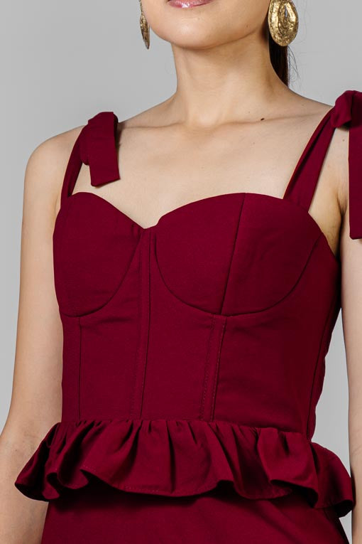 VESTIDO BURGUNDY LAZOS