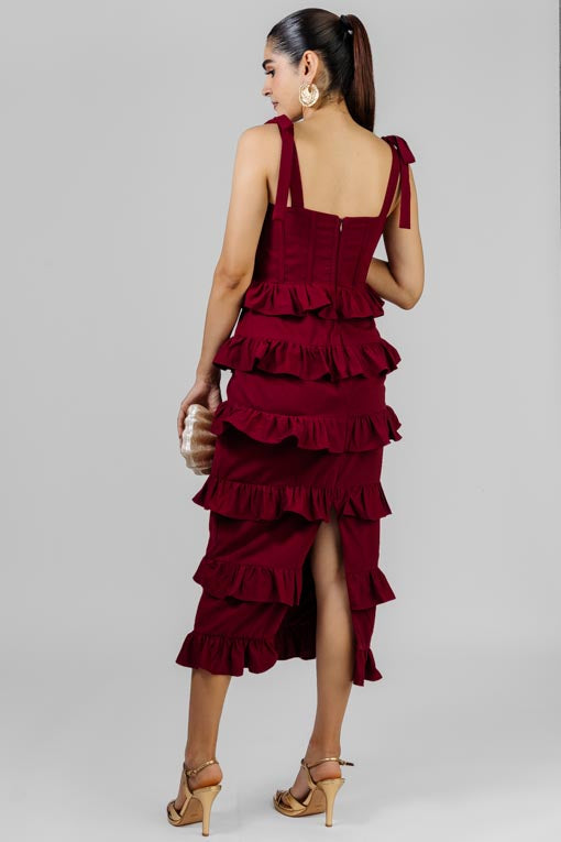 VESTIDO BURGUNDY LAZOS