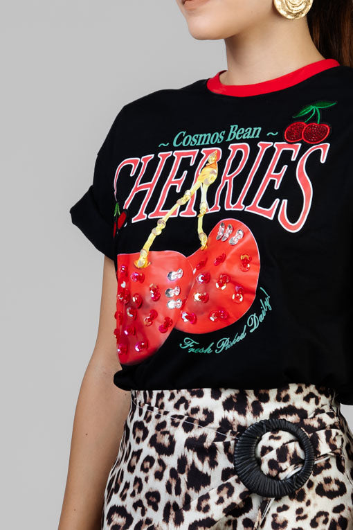 PLAYERA NEGRA CEREZAS